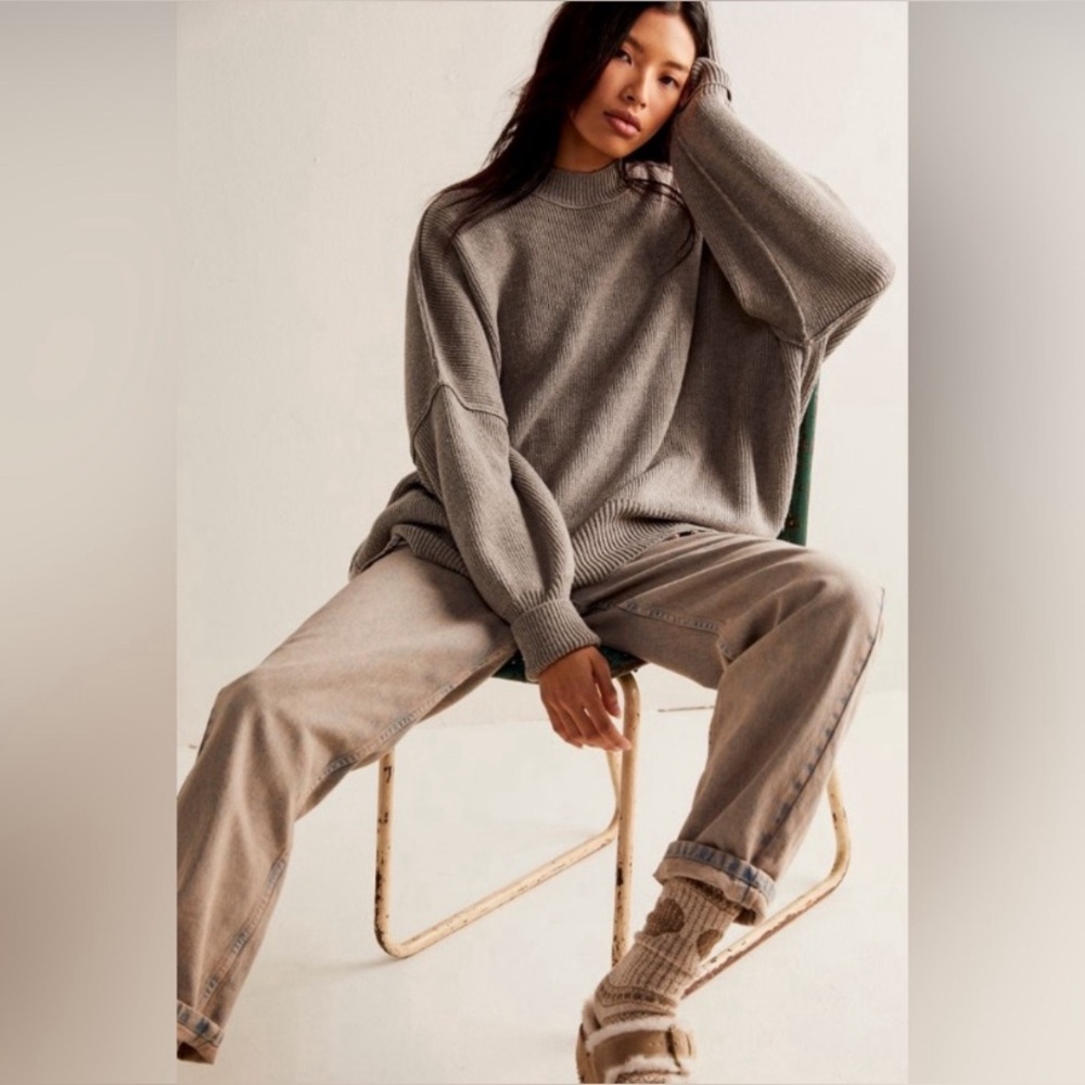 Free People Easy Street Tunic Oversized Sweater Pullover Heather Grey Large